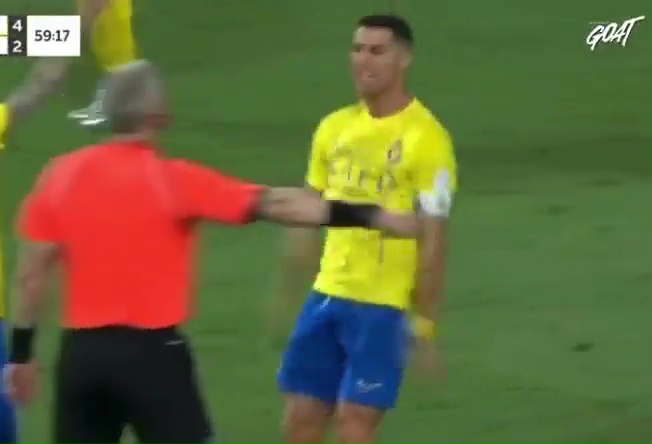 Cristiano Ronaldo sprinted over to the referee to contest a decision in the second half