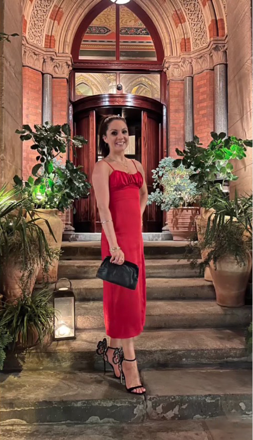 Laura Tobin sizzled in a red dress during London Fashion Week