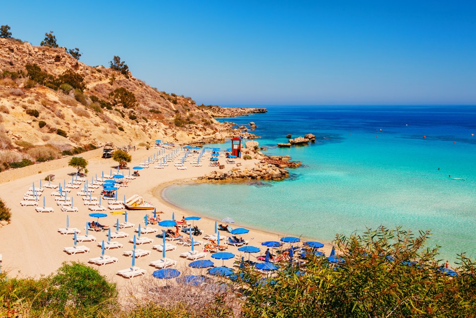 Beautiful landscape near of Nissi beach and Cavo Greco in Ayia Napa, Cyprus island, Mediterranean Sea. Amazing blue green sea and sunny day.