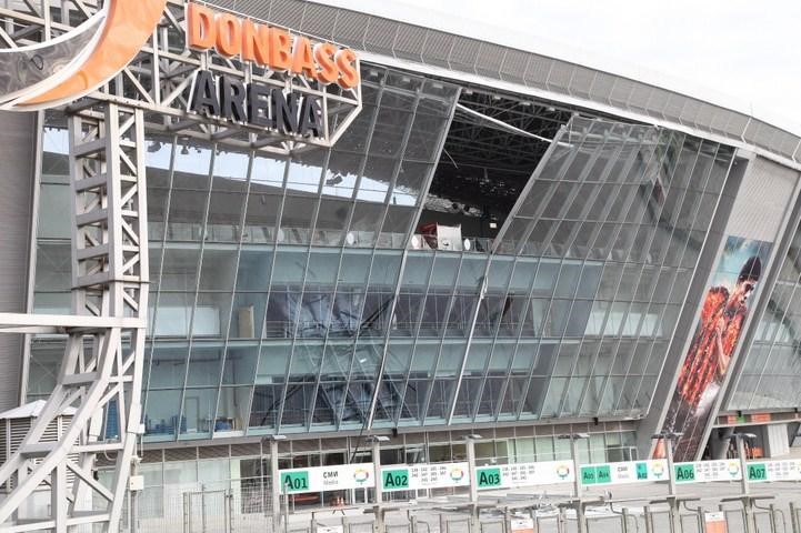 The former home of Shakhtar Donetsk has been shelled and gutted in the middle of a warzone