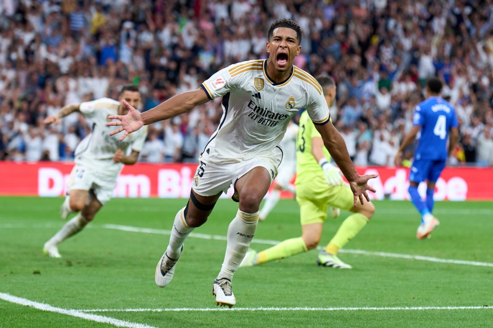 Jude Bellingham celebrates his record-equalling, last-gasp Real winner