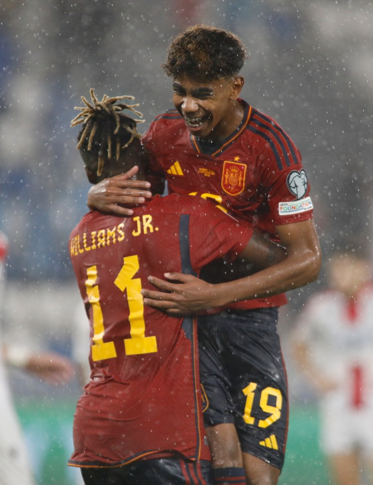 Lamine Yamal, right, became Spain’s youngest ever goalscorer