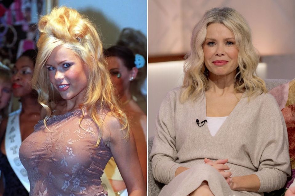 Melinda Messenger seen on the left in 1997 and on the right in 2023