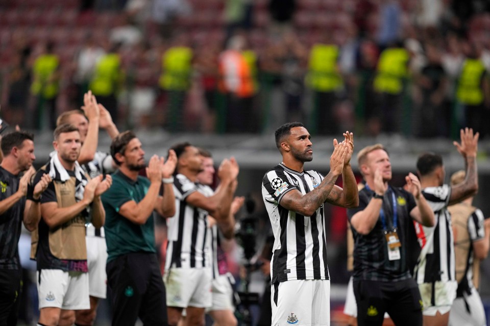 Newcastle players applaud supporters at the end of the Champions League clash