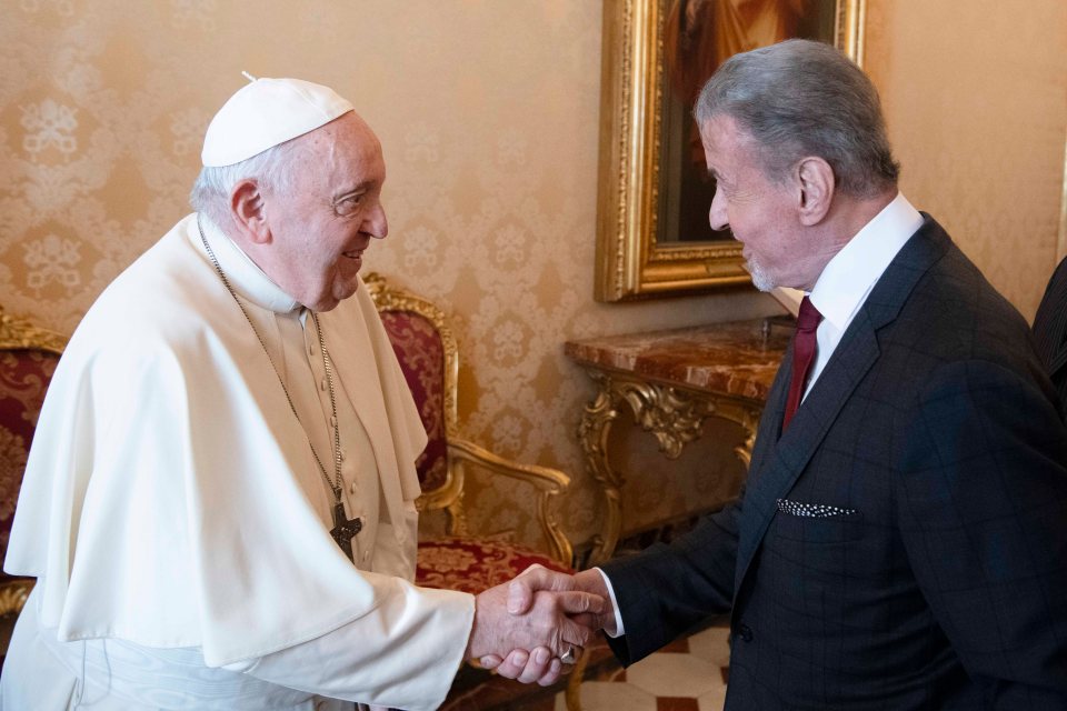 The Rocky star shook hands with the Pope at the Apostolic Palace in the Vatican City