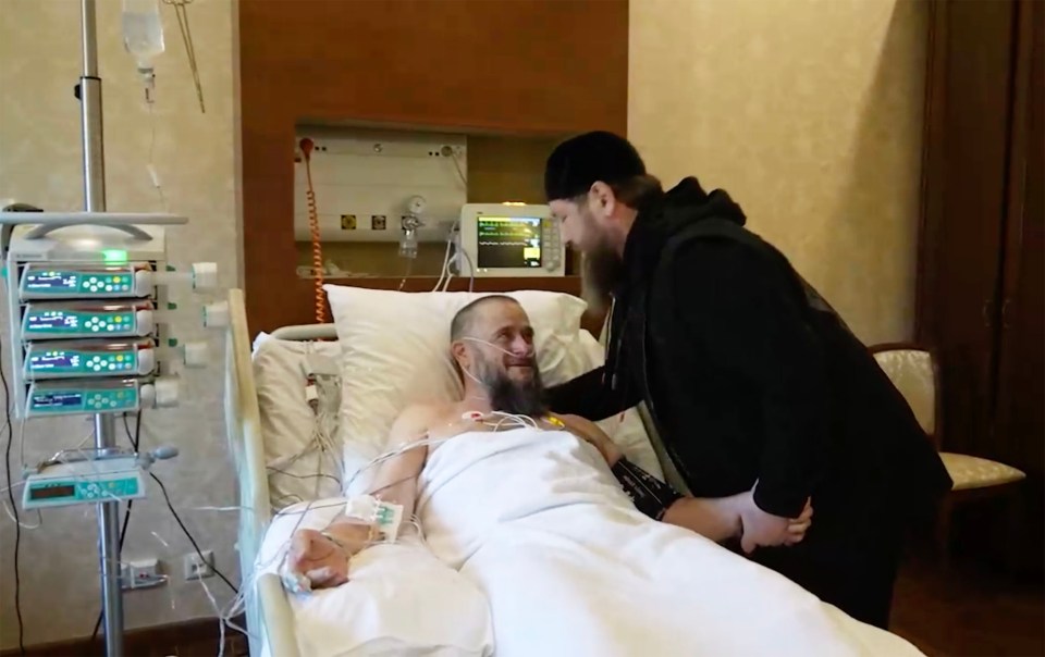 In the latest video Kadyrov visited his uncle Magomed Karydov in a Russian hospital