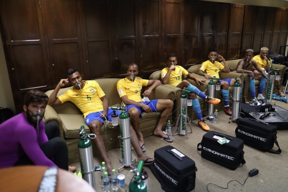 Brazil players were pictured taking on board oxygen when they played Bolivia in 2017