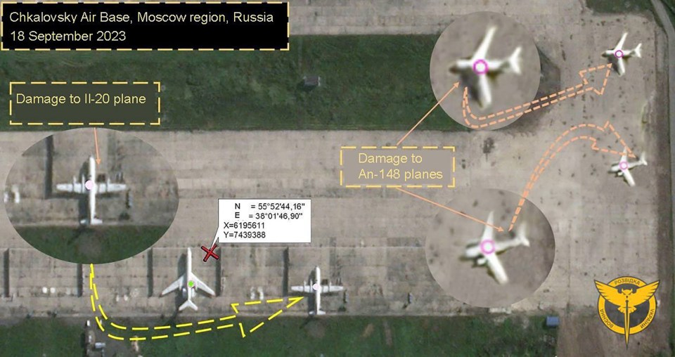 Satellite images appear to show damage to aircraft at Chkalovsky airfield near Moscow