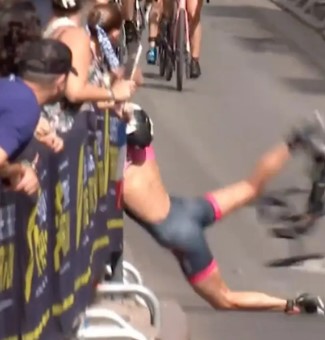 She was sent crashing after Alice Betto closed a gap by the barriers