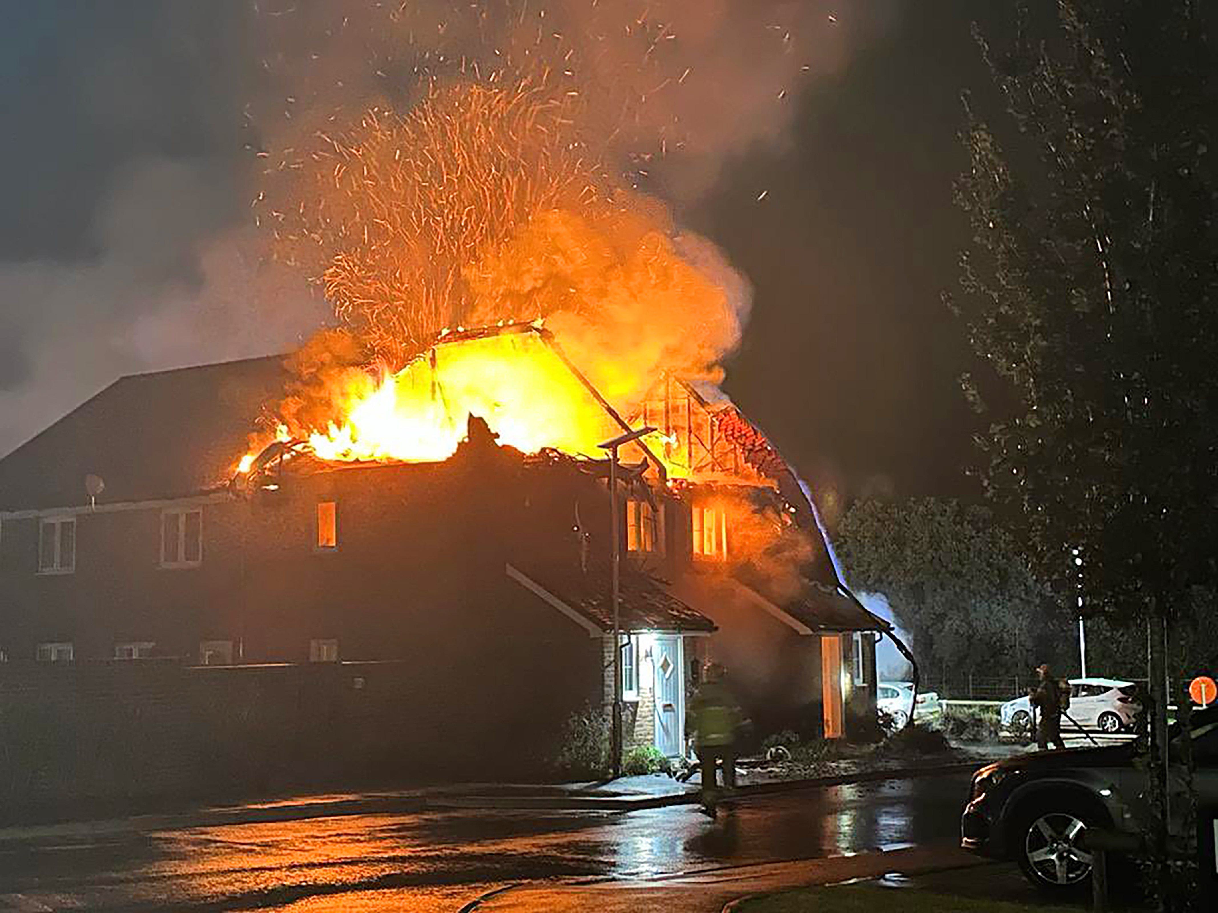 Crews battled for five hours to get the house fires under control in Corfe Mullen