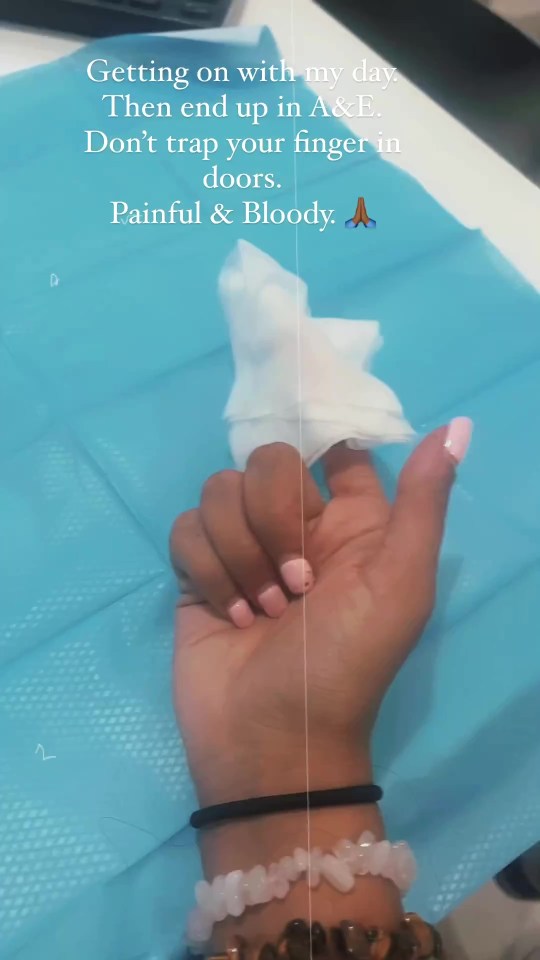 Her right index finger was seen all bandaged up