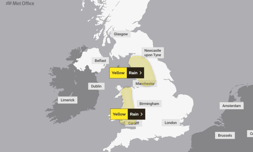 Yellow weather warnings are in place for 36 hours from tomorrow morning