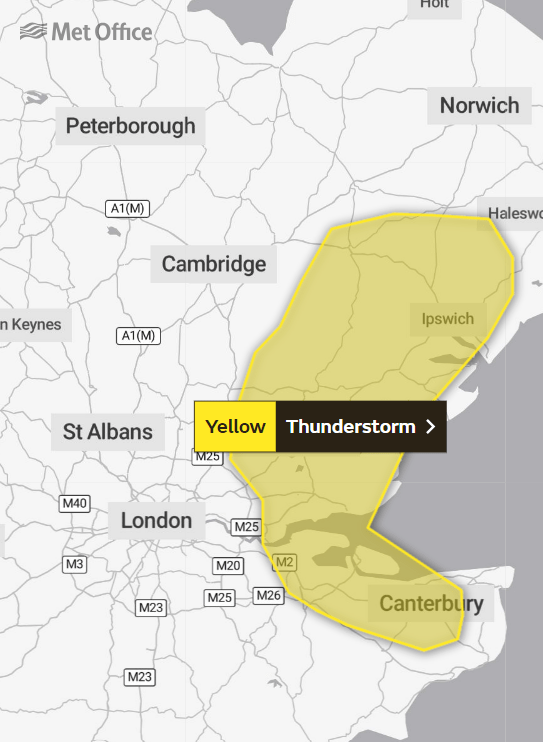 A yellow warning for thunderstorms has been put in place