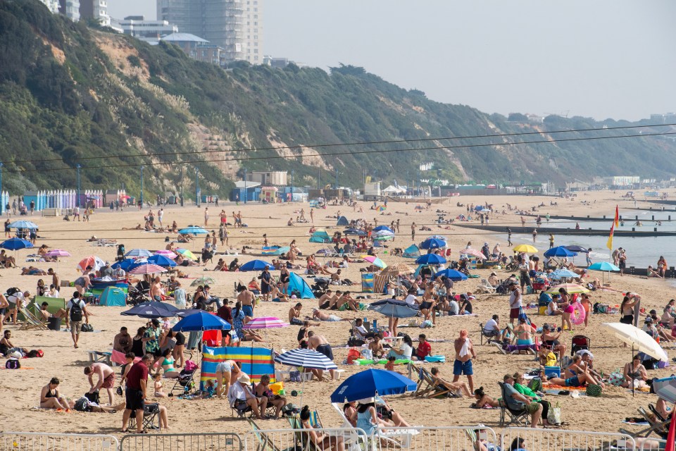 Hundreds of Brits packed out the beach in Bournemouth