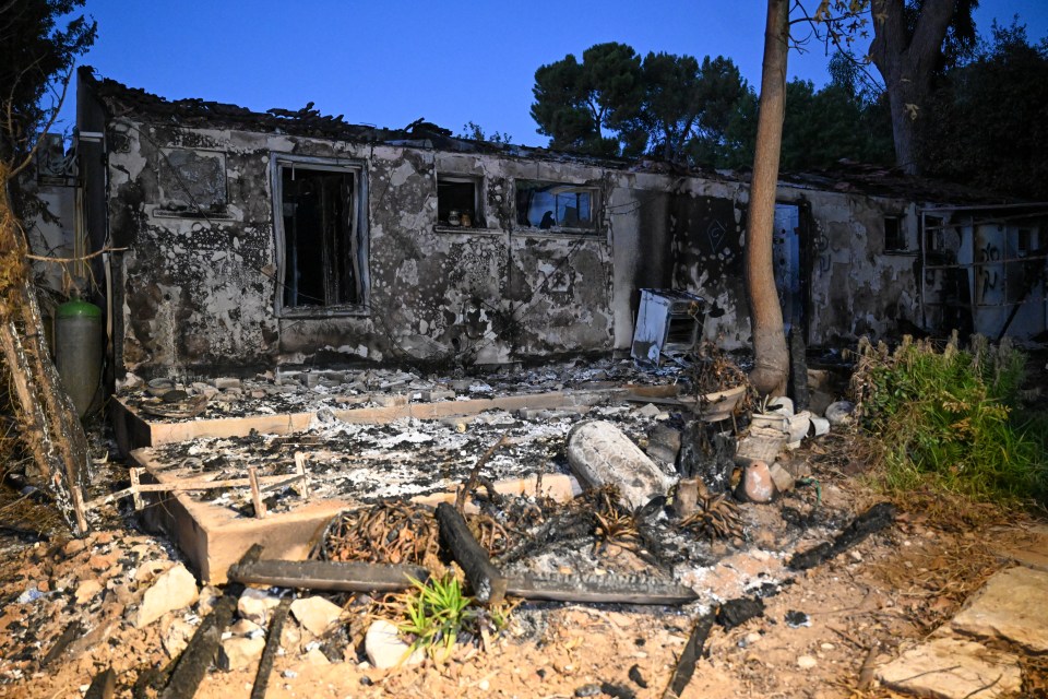 A completely torched house in the Kabbutz Be’eri where they found children bound and burnt