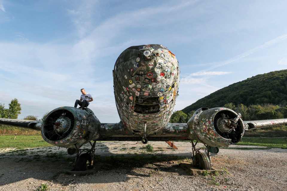 An American war plane has been abandoned by the entrance to the base