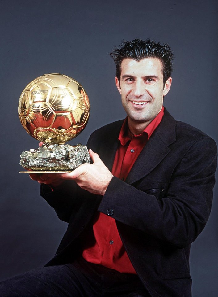 Portugal and Real Madrid star Luis Figo with his prestigious 2000 Ballon d’Or