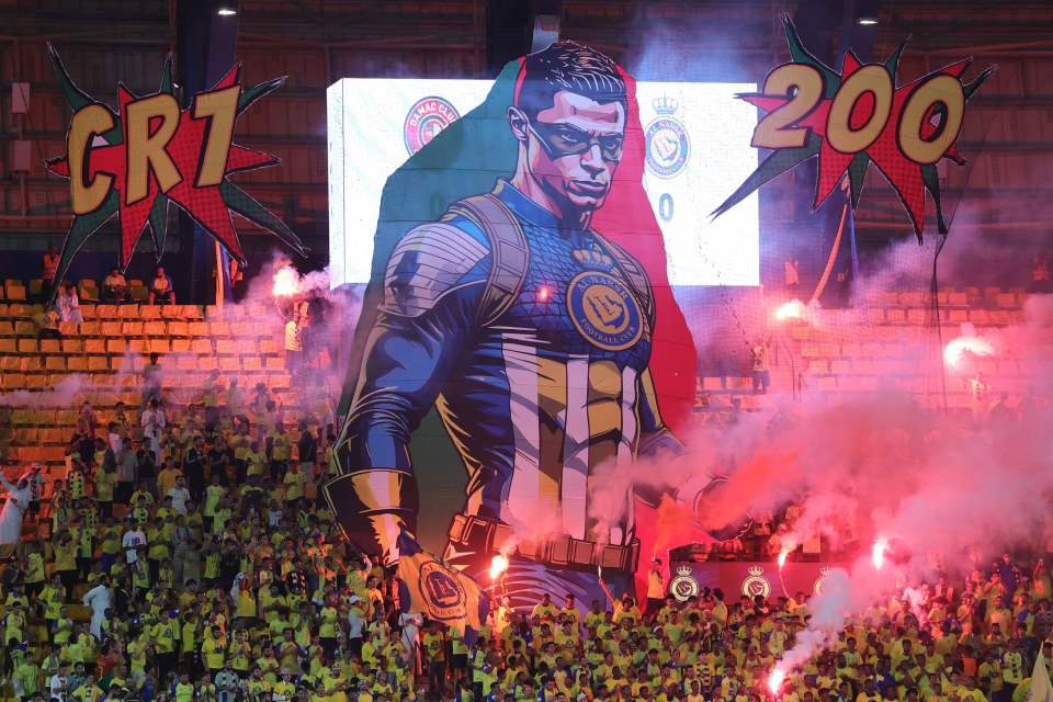 Al-Nassr fans unveiled a spectacular tribute to matchwinner Cristiano Ronaldo, who now has 203 caps for Portugal