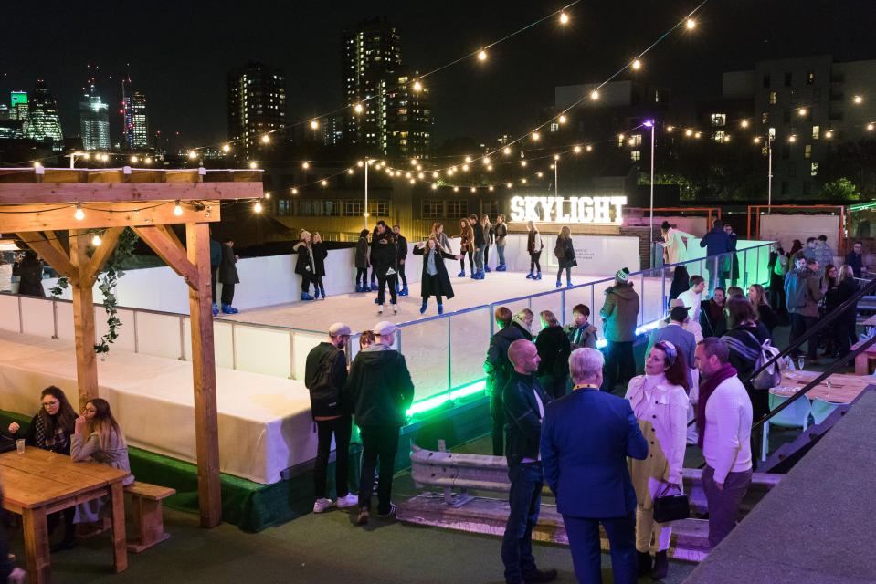 The rink has views across the city while also serving festive food and drinks