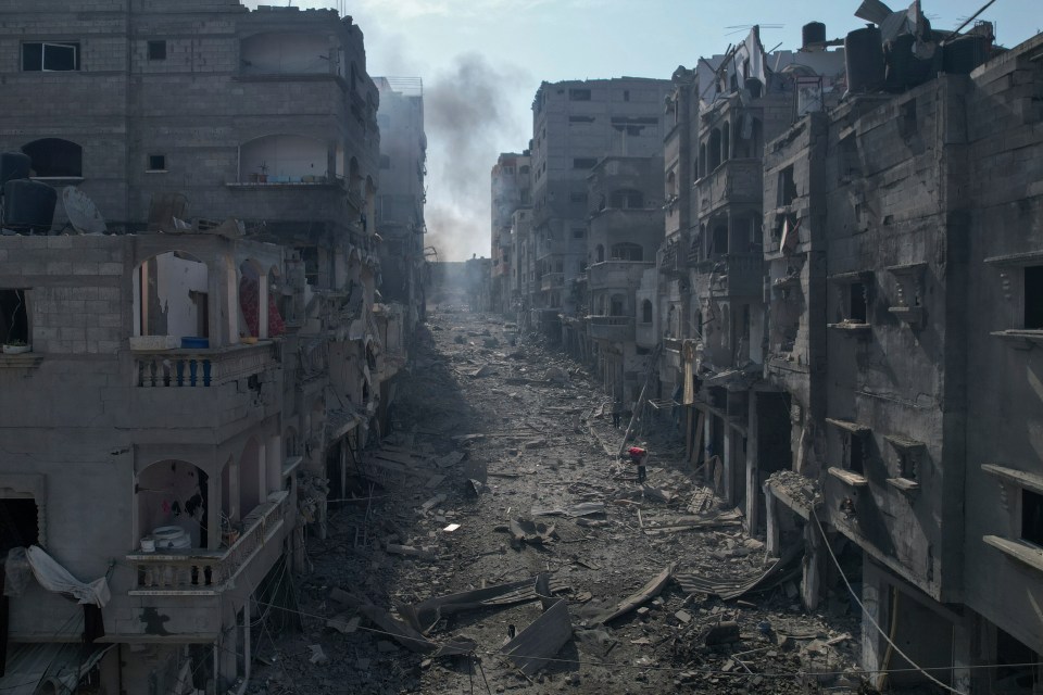 Streets filled with rubble in Jabalia in Gaza - where thousands have been killed by Israeli airstrikes