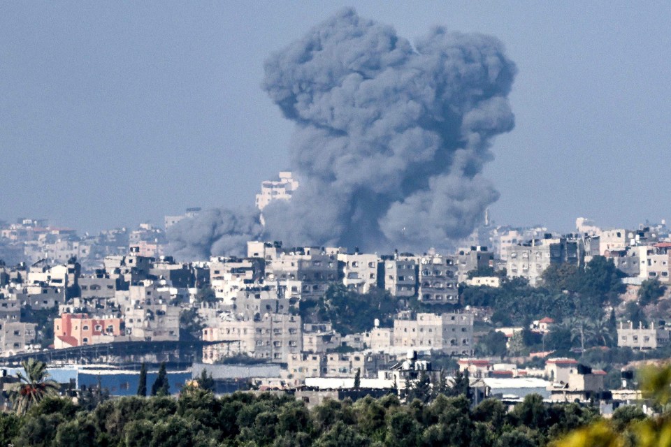 Thick black smoke can be seen billowing in the sky in the city of Sderot