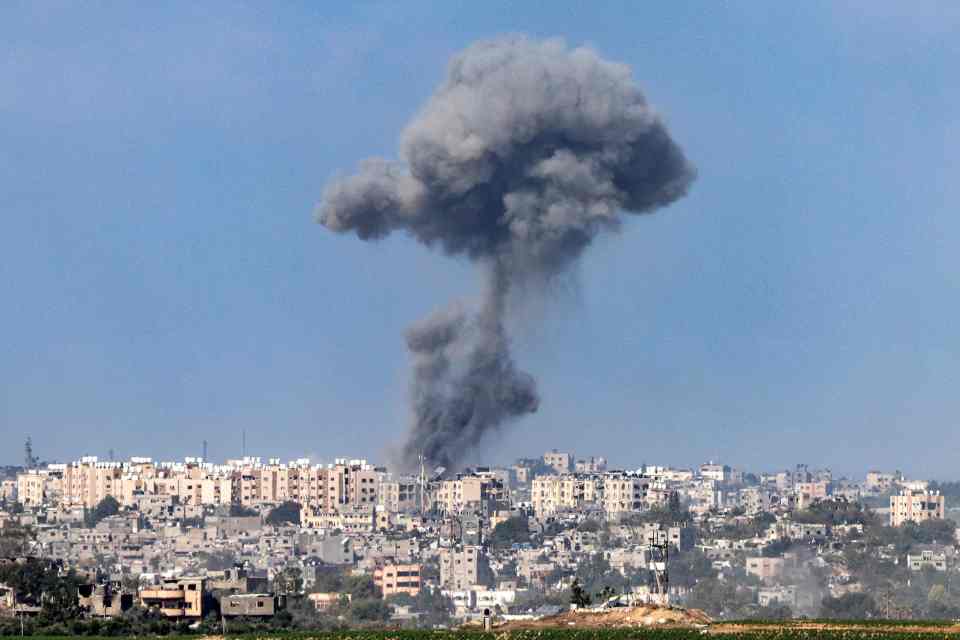 Smoke can be seen billowing in the sky above the city of Sderot