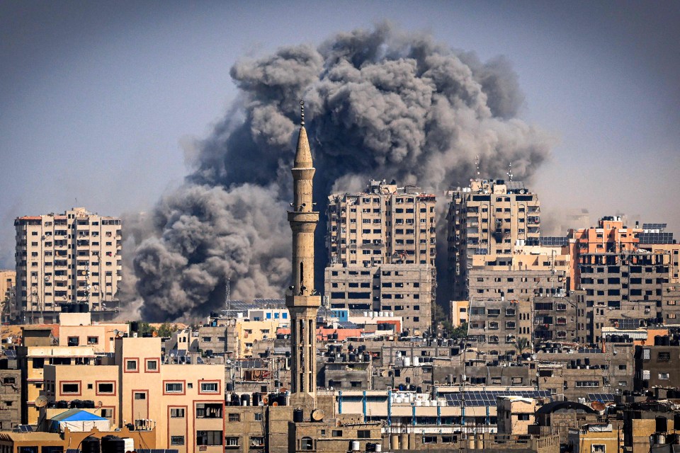 Smoke rises above Gaza City following an Israeli airstrike today