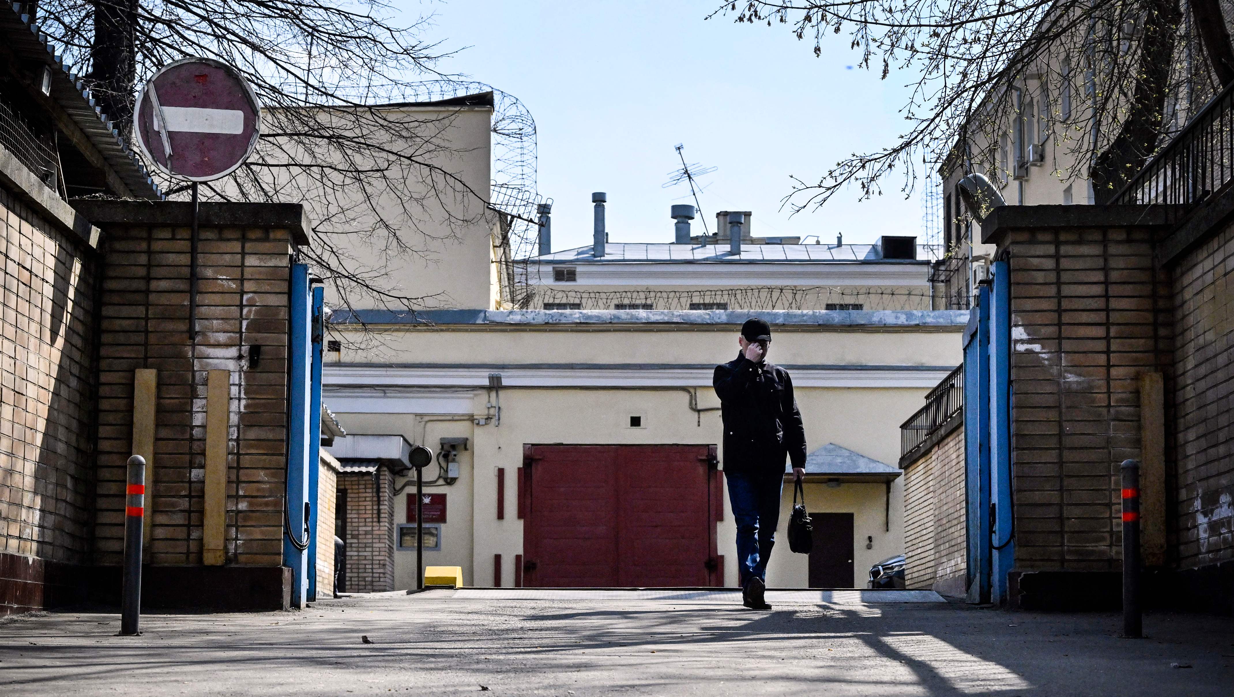 Outside the entrance to Lefortovo prison where Evan has been held - known for housing political dissidents