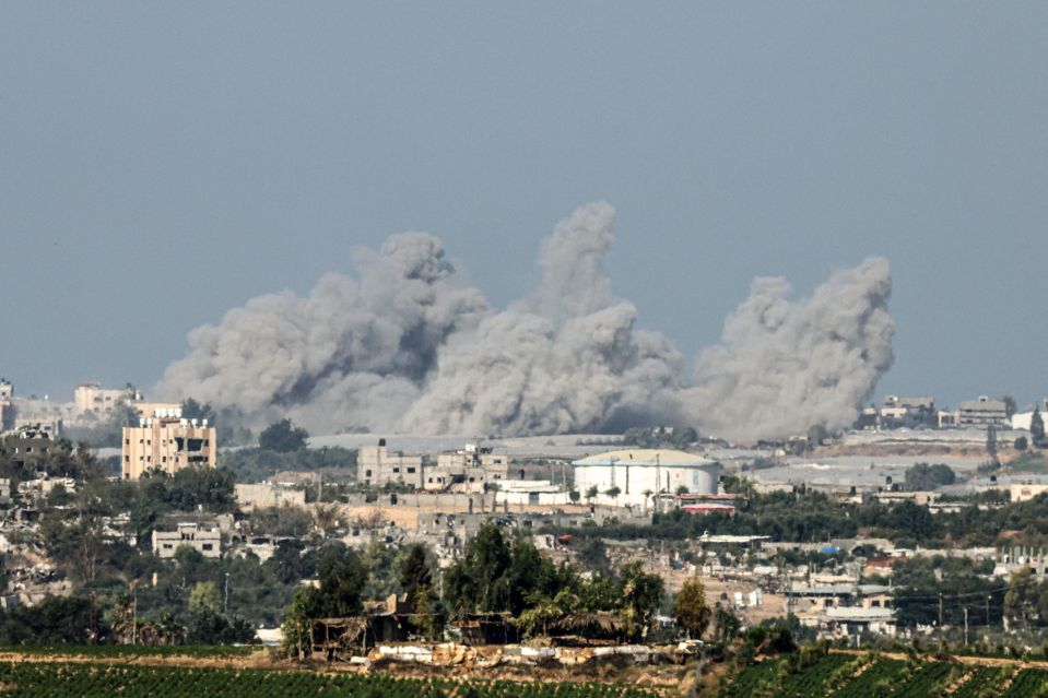 Smoke can be seen billowing in the sky over the southern Israeli city of Sderot