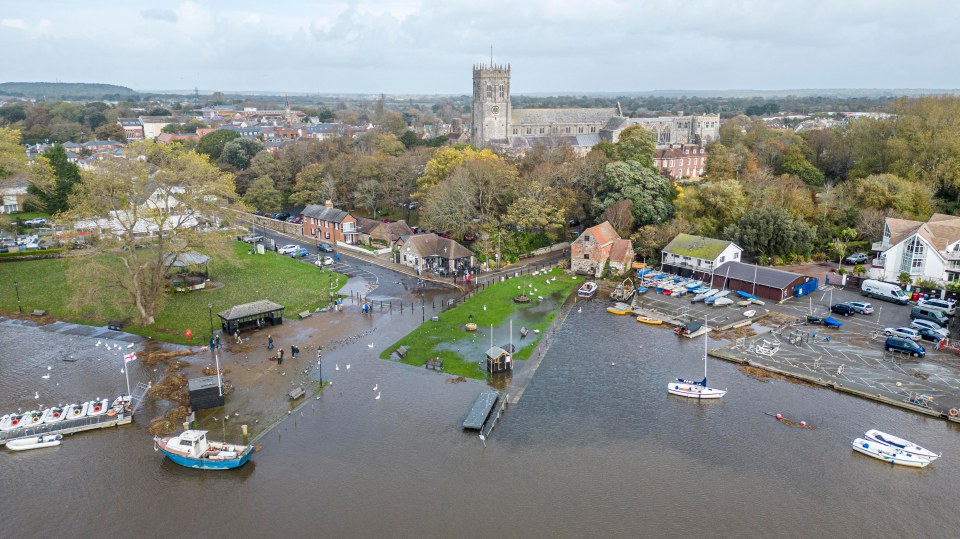 The River Stour, in Christchurch Harbour, Dorset also burst its banks yesterday