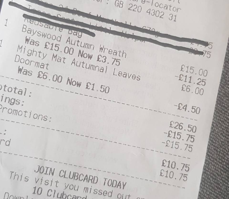 She even attached a picture of her receipt to show off her £15.75 saving