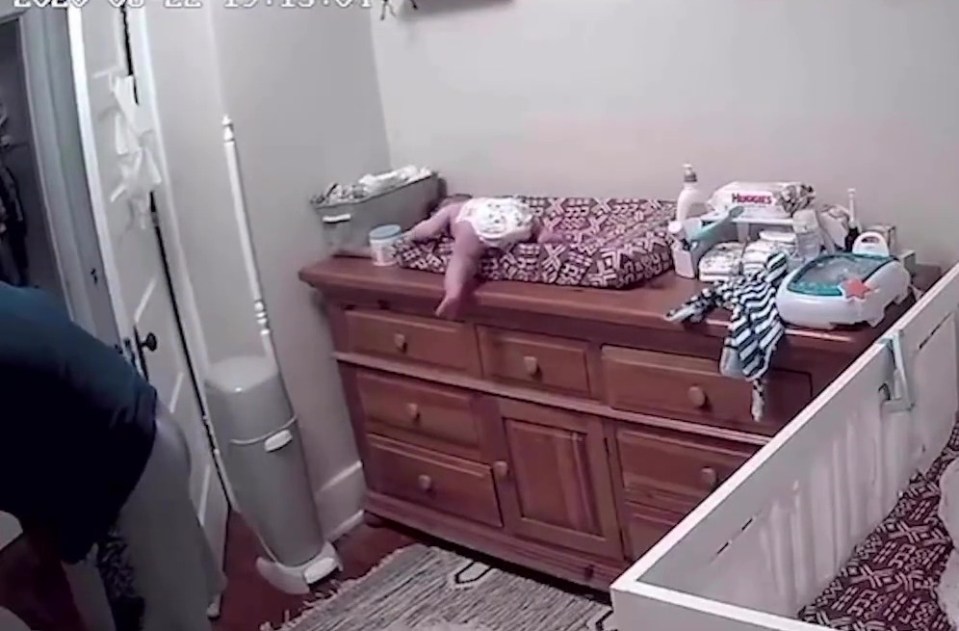 A mum has shared a video warning what can happen if you take your eyes off your baby when they’re on a changing table