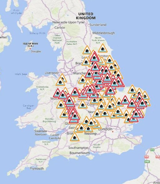 105 flood warnings are in place for England after Storm Babet ripped through and claimed seven victims