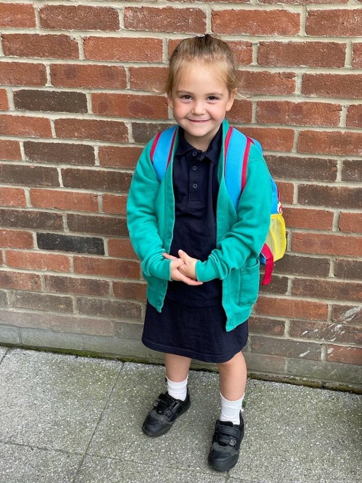 She was also able to start school  pictured her on her first day