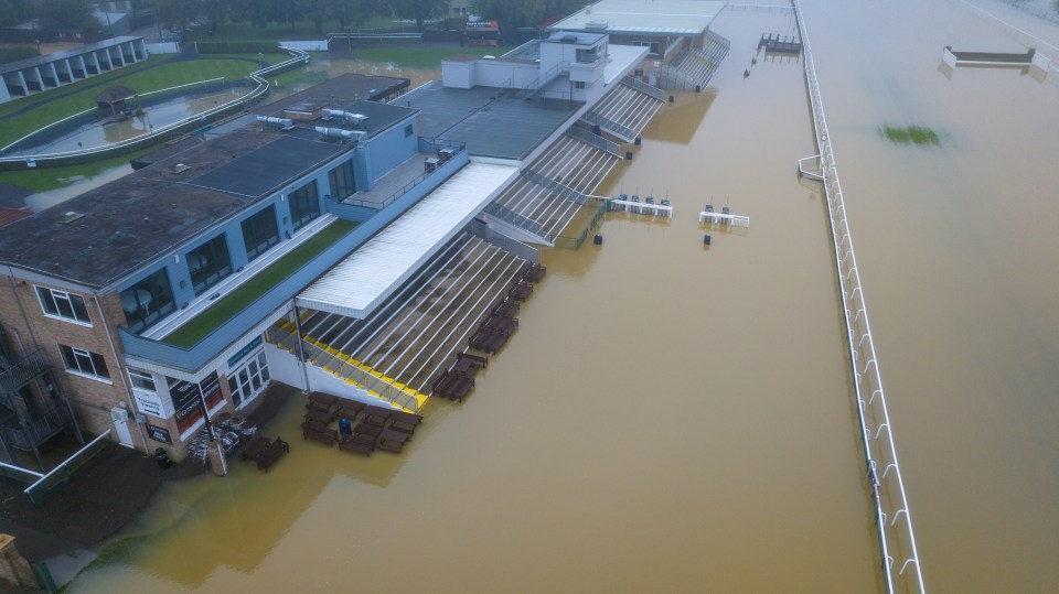 Flooding at Huntingdon Race Course in Cambridgeshire this morning