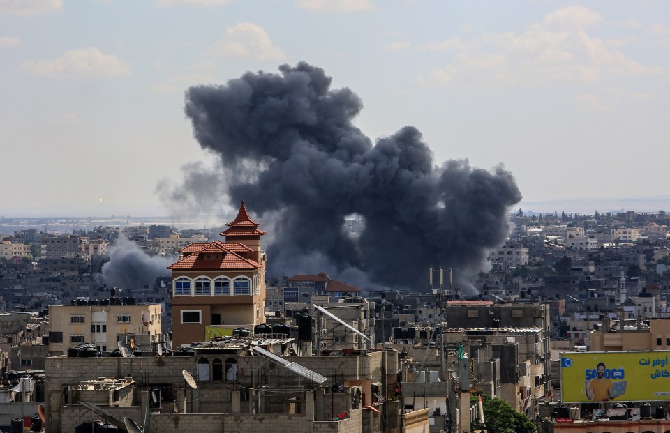 Smoke rises after an Israeli airstrike in Gaza