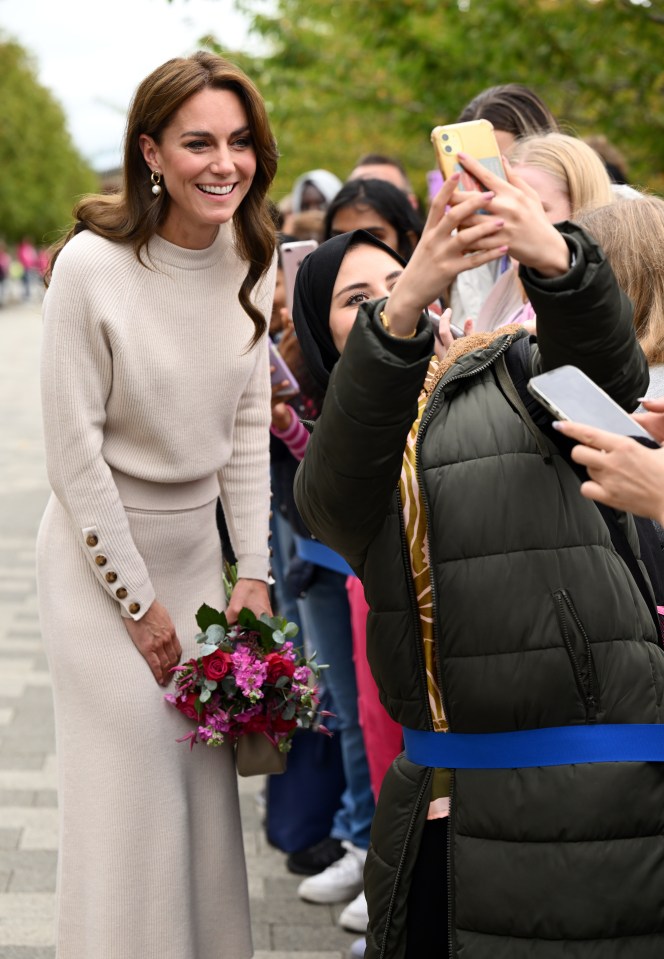 NOTTINGHAM, ENGLAND - OCTOBER 11: Catherine, Princess of Wales visits Nottingham Trent University on October 11, 2023 in Nottingham, England. The Prince and Princess of Wales are carrying out engagements across the UK to mark World Mental Health Day and to highlight the importance of mental wellbeing, particularly in young people. (Photo by Karwai Tang/WireImage)