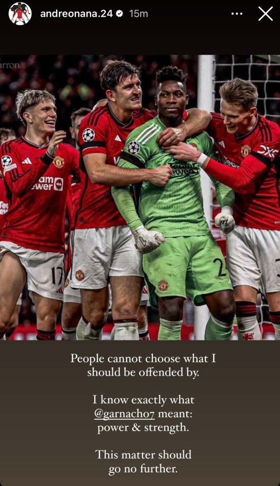 Onana took to Instagram to defend his teammate