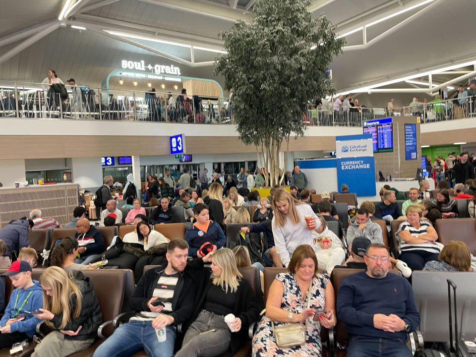 The departure lounge is now packed with stranded passengers