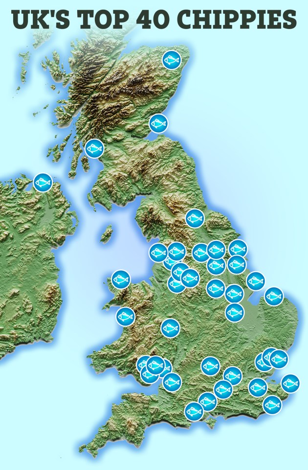 The location of the UK's top 40 best chippies.