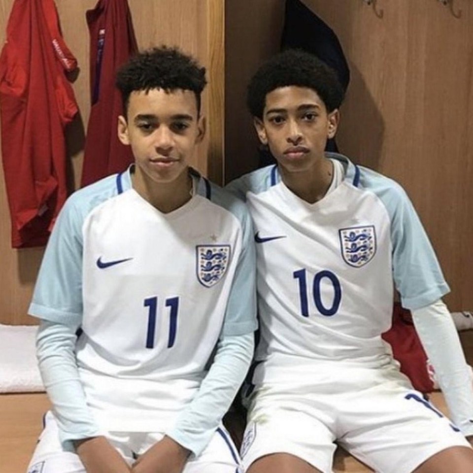 Musiala, left and Bellingham, right, as teenagers playing for England