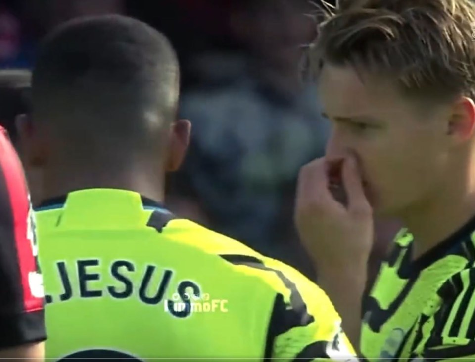 Captain Martin Odegaard appeared to discuss letting Havertz take the penalty with Gabriel Jesus