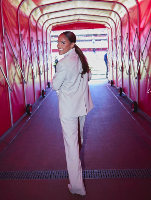 She wowed at the Emirates in a cream suit