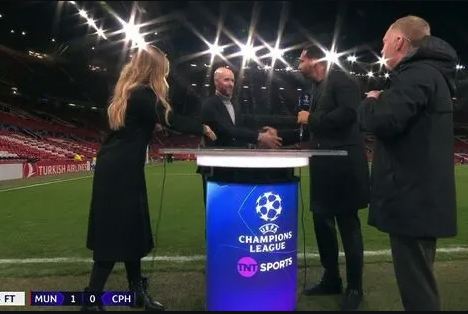 Laura Woods went to shake Erik ten Hag's hand