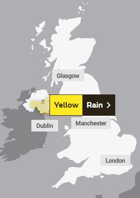 A yellow weather warning for rain in place across Northern Ireland on Tuesday