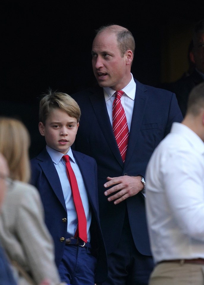 The Prince of Wales and Prince George in the stands ahead of the Rugby World Cup 2023 quarter final match