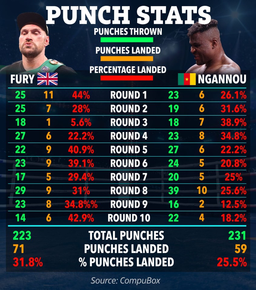 The stats from the fight show Fury landed more punches overall and in the majority of the rounds