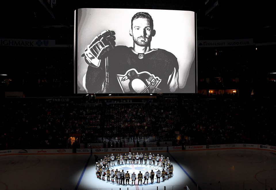 Adam is remembered before the game between the Pittsburgh Penguins and the Anaheim Ducks