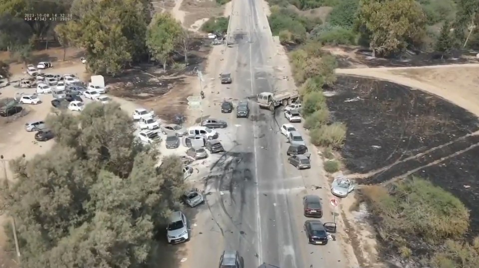 The area outside of the festival was littered with abandoned cars and bodies