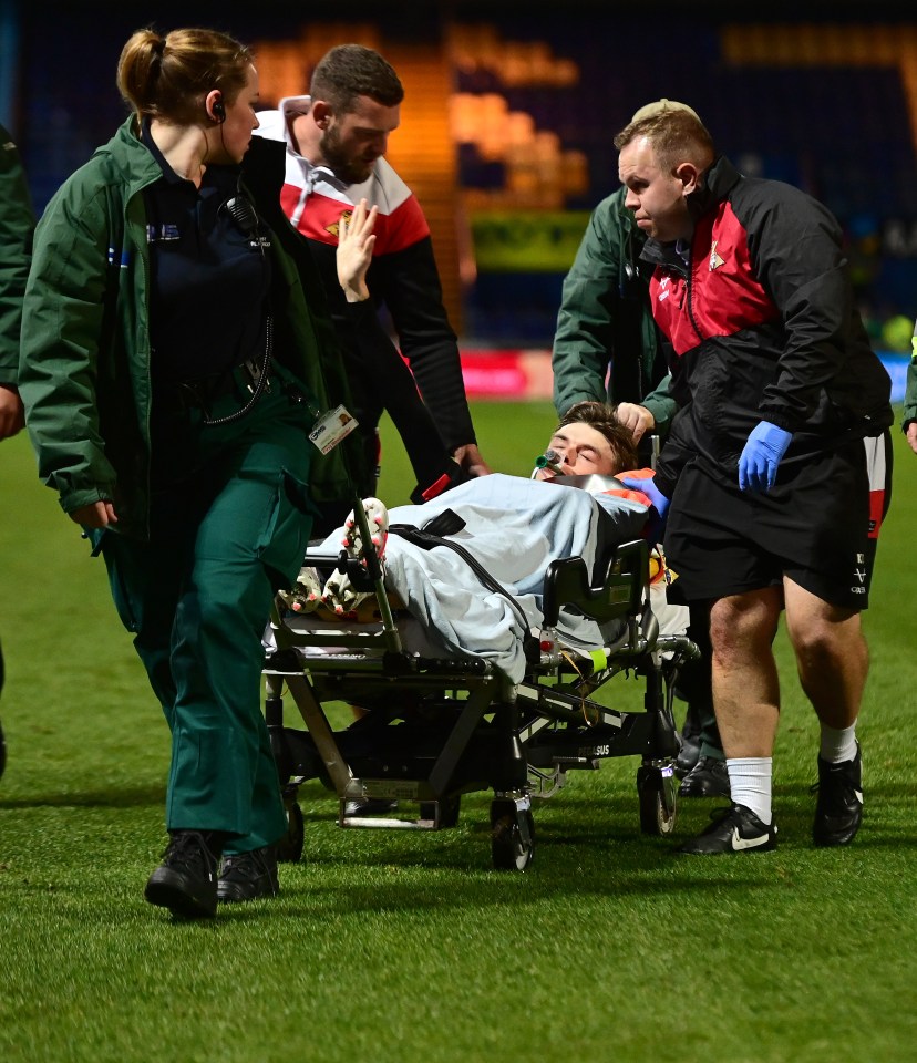 The striker received oxygen as he was taken off the pitch